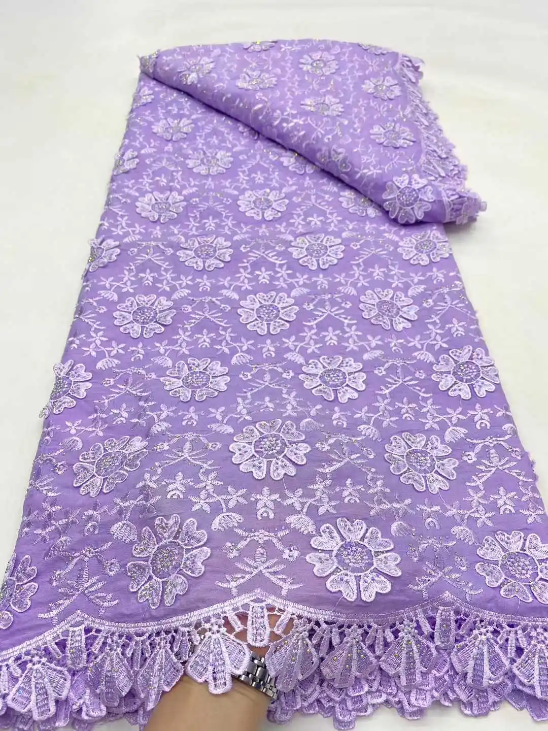 

New 3D African Chiffon Lace Fabric 2025 High Quality Nigerian Stone Lace Fabric Groom Cord Lace French Bride Wedding Dress Women