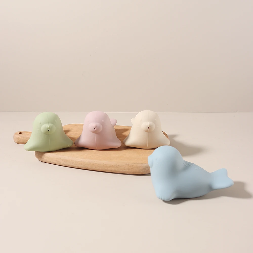 Food Grade Silicone Seal Bath Toy - Chewable Teether Water Play Toy for Babies, BPA Free Float Squeeze Spray Animal Bath Toy