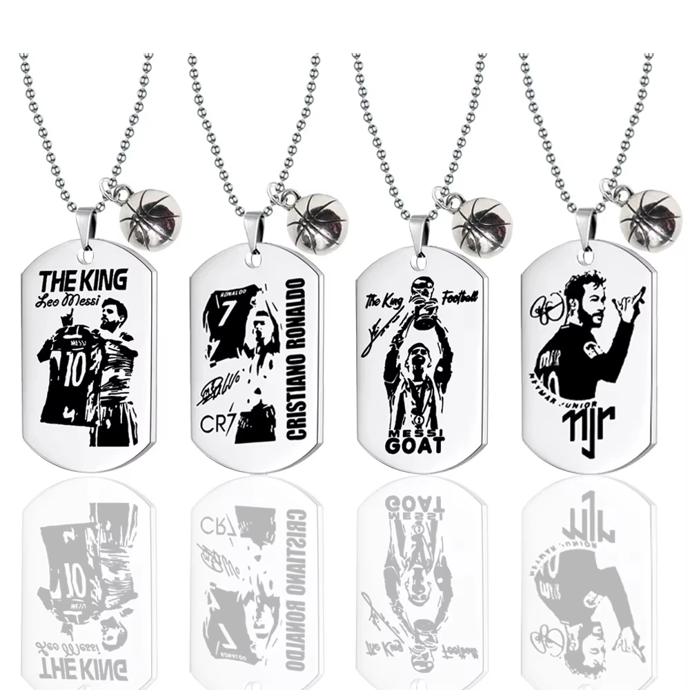 Football Soccer Star Gift Lionel Messi Cristiano Ronaldo Neymar Stainless Steel Pendant Necklace for Men Accessories Jewelry
