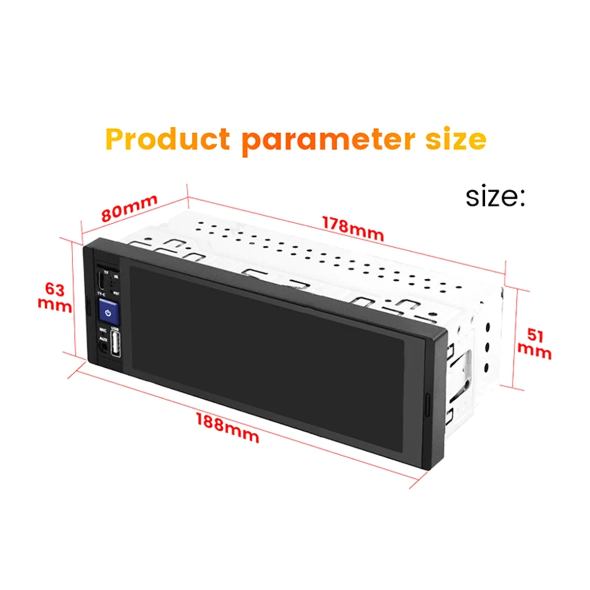 

1 Din 6.86 Inch Touch Screen Car Radio BT Music Handsfree MP5 Player TF USB -C Charging Auto Video Audio System