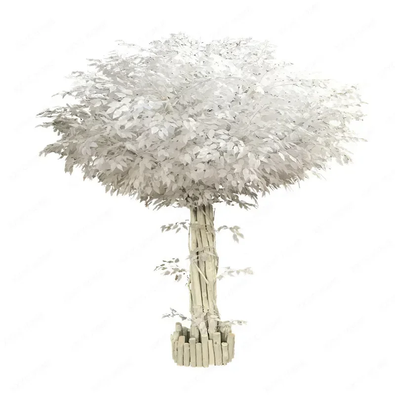 Simulation Large White Fake Banyan Solid Wood Wishing Tree Indoor Decorative Landscaping Floor Ornaments