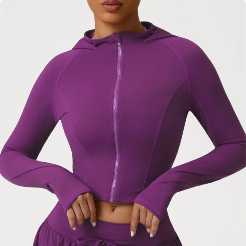 

Women's Slim Fit Hooded Yoga Top Stand Up Collar Breathable Sports Color Fitness Shirt Running Training Casual Gym Wear