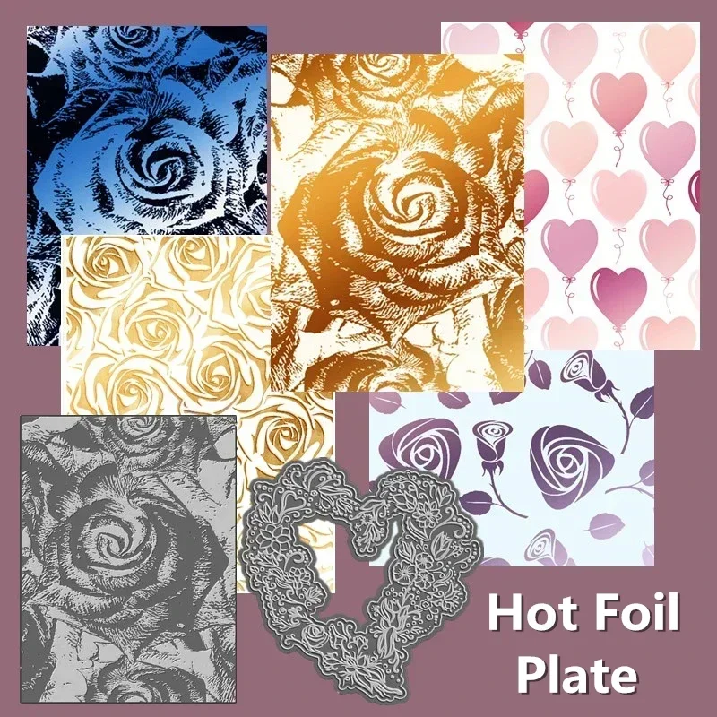 Love Hot Foil Plate Heart Rose Mom Child Girl Easter Background Valentine's Day Metal Cutting Dies Scrapbooking Frame Card Craft