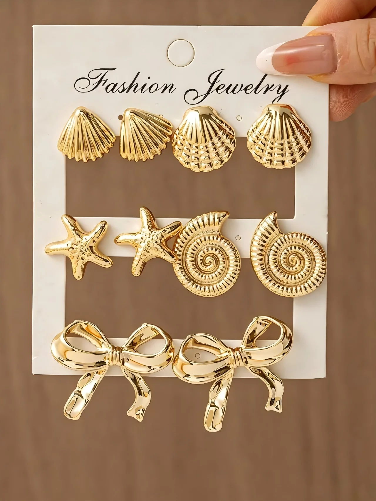 10pcs Fashionable Starfish, Shell, Seashell, Bow Earrings Set For Women, Suitable For Summer Travel And Vacation Wear