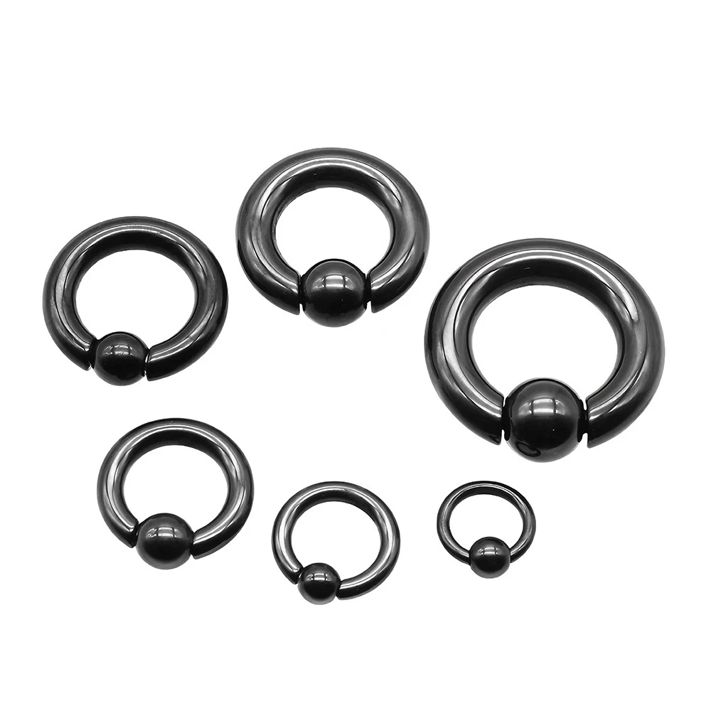 1Pc Black Large Gauge Surgical Steel Captive Bead Ring Ball for Septum Piercing BCR PA Nose Ring Ear Expander 12G 6G 00G 12mm