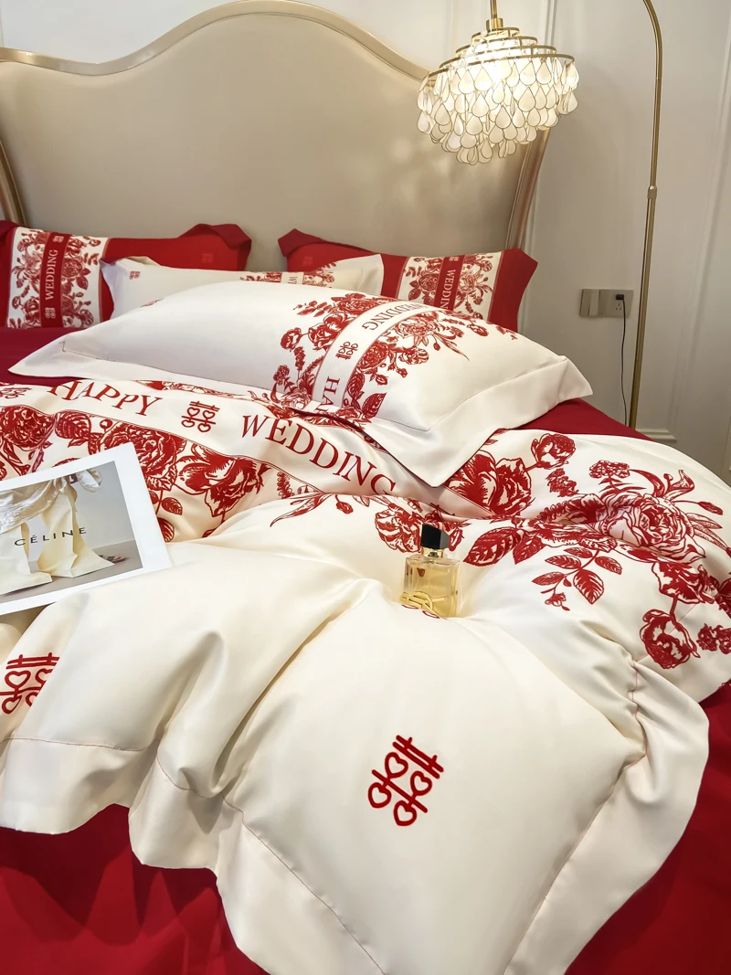 

Настраиваемый элитный свадебный комплект из четырех предметов, шлифованное постельное белье.