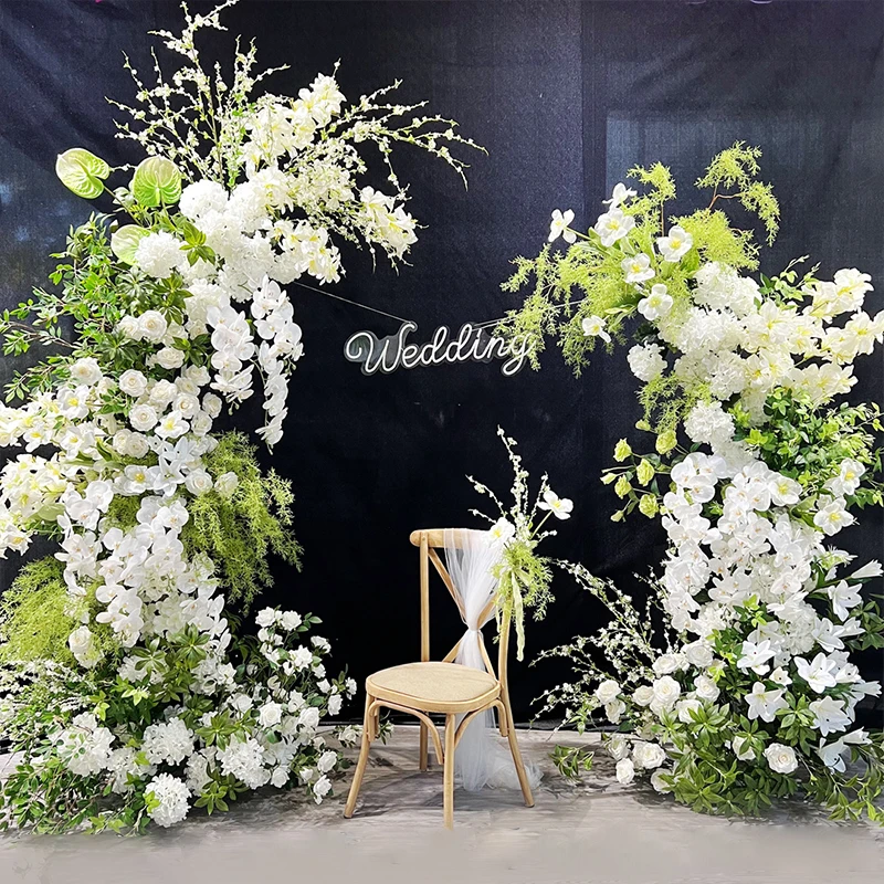 

White Rose Orchid Greenery Wedding Arch Deco Artificial Hang Corner Flower Row Welcome Sign Floral Arrangement Floor Flower Ball