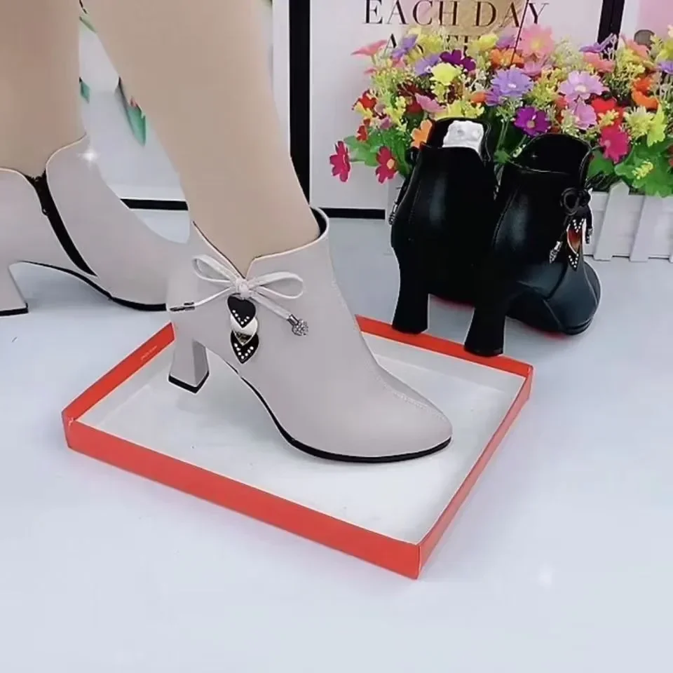 2023 high-heeled boots female spring and autumn single boots new women\'s shoes zip white waterproof Taiwan high-heeled shoes