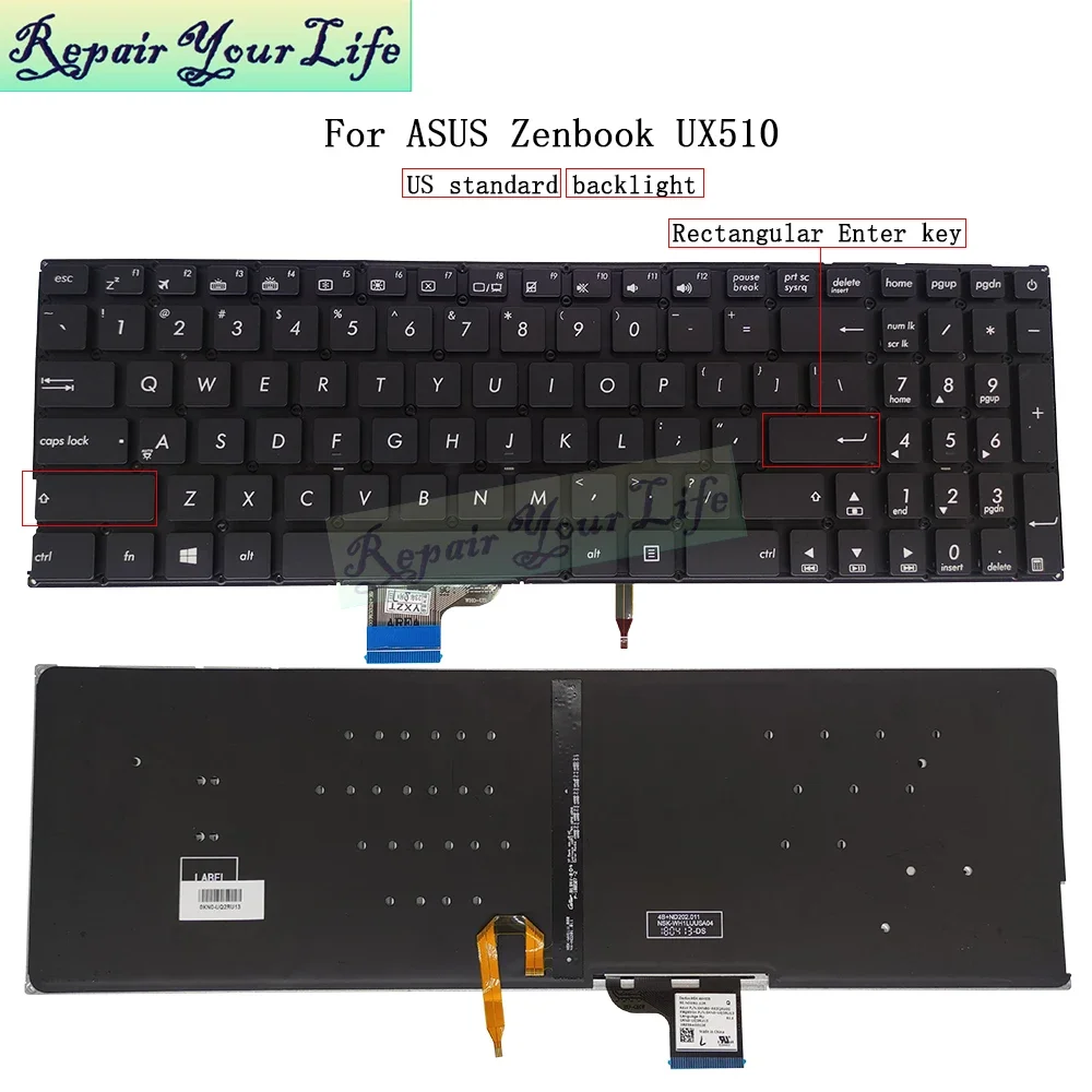 US Russian podświetlana klawiatura dla Asus ZenBook UX510 UX510U UX510UW UX510UXK UX510UX RU-EN klawiatury laptopa Light 0KNB0-662QRU00