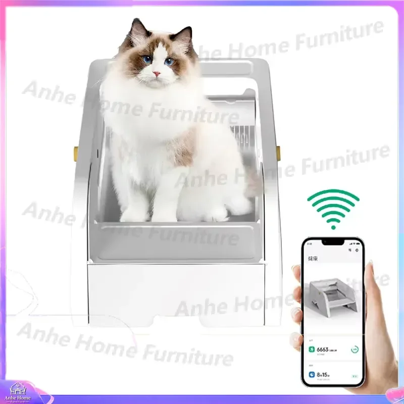 Smart Self-Cleaning Litter Box Automatic Open Cat Toilet with WiFi App Control Voice Call Camera Smart Cat Litter Box for