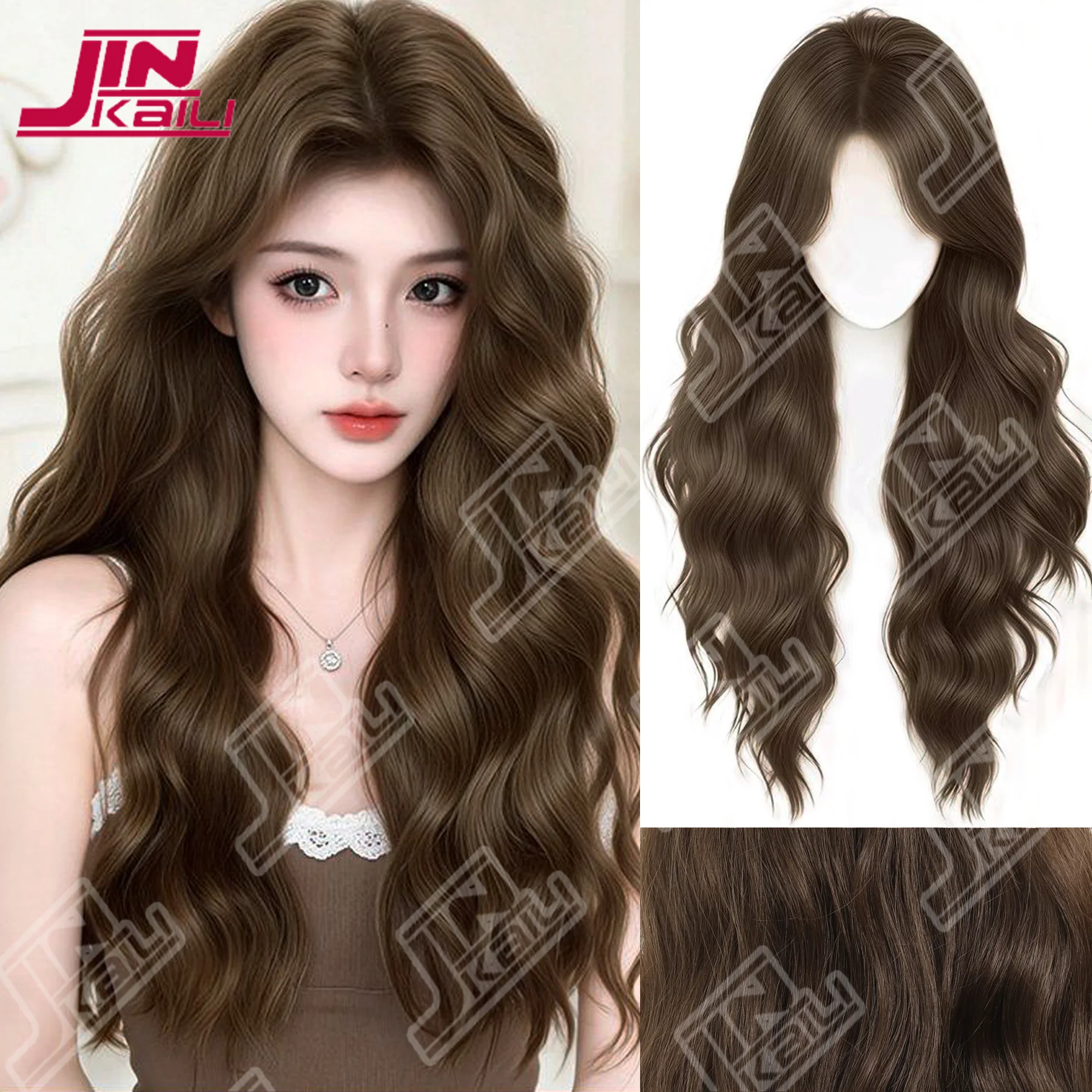 JKL 26 Inch Synthetic Water Curly Wave Wigs Air Bangs Hair PLATINUM Heat-Resistant Natural And Smoot Daily Wear For Women
