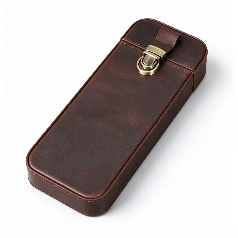 5-Cigar Genuine Leather Case, Portable Travel Cigar Pouch with Wrist Strap & Zipper, Multi-functional，Cowhide