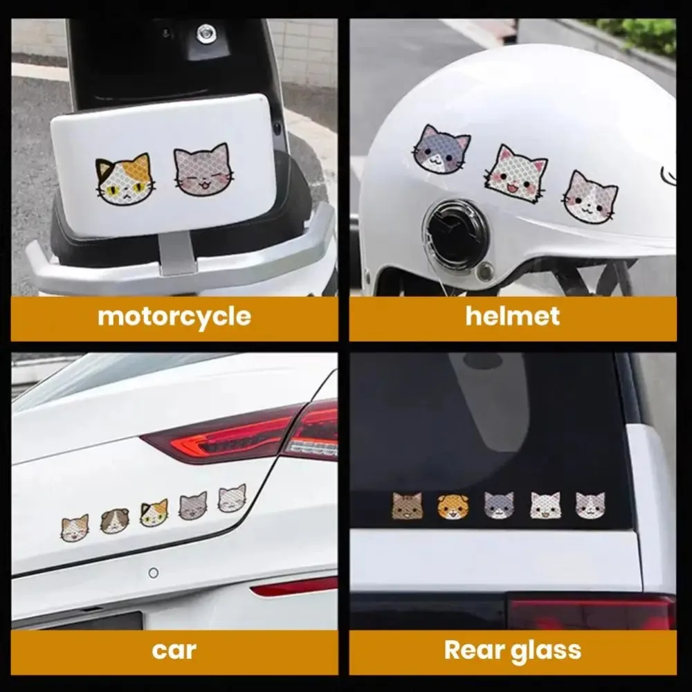 Adesivos decorativos de gato de desenho animado, adesivos refletivos autoadesivos, adesivos para capacete de motocicleta, à prova d'água