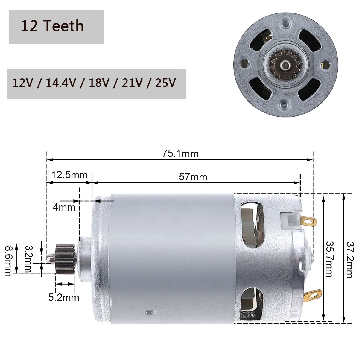 Motor de CC RS550 de 12V, 14,4 V, 16,8 V, 18V, 25V, 19500 RPM con 9, 11, 12, 14 dientes y caja de engranajes de alto Torque para taladro eléctrico/destornillador