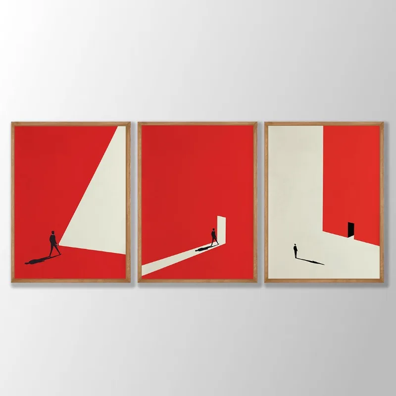 Bauhaus Modern Abstract Geometric Poster Minimalist Red Architecture Graphic Canvas Painting Wall Art for Living Room Home Decor