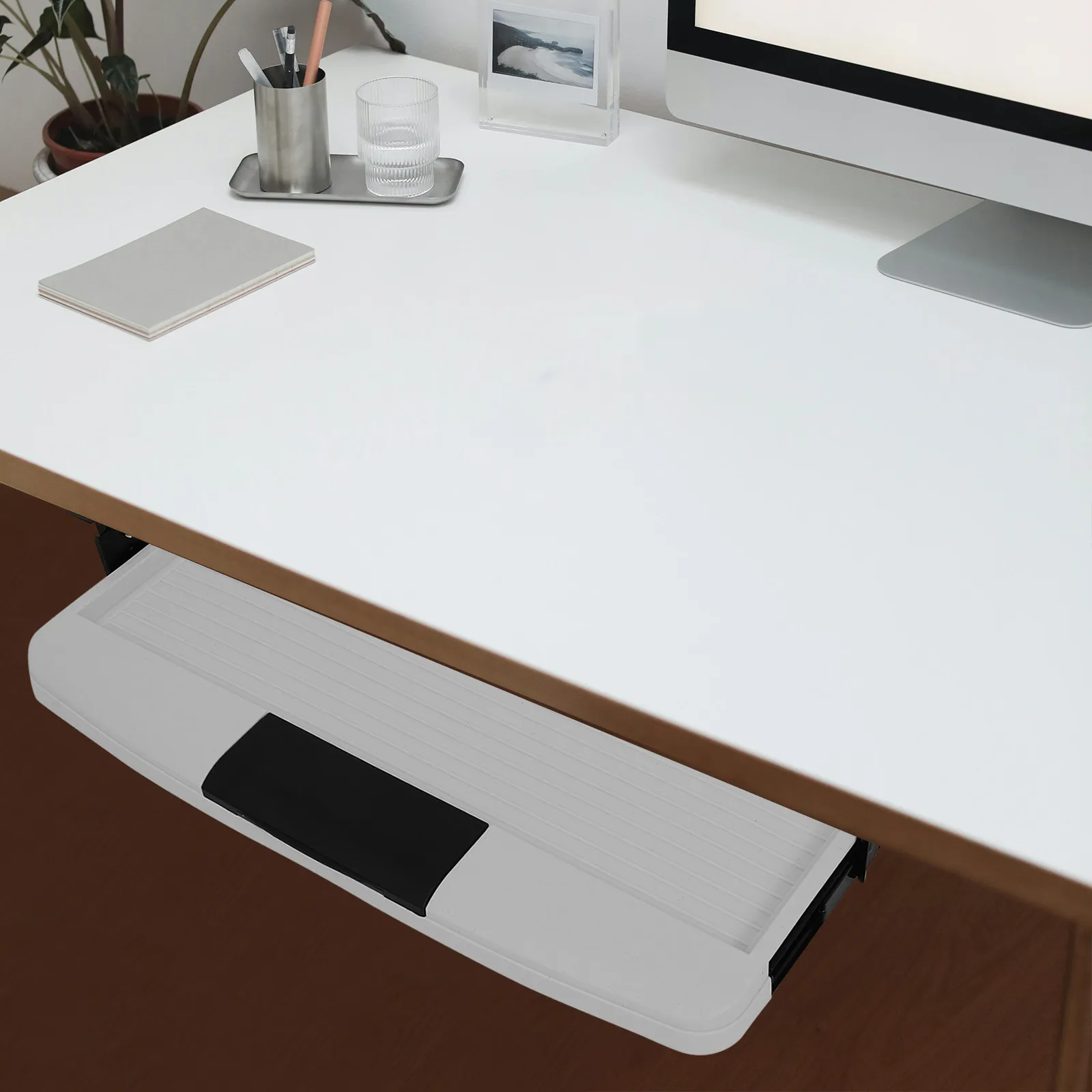 1Set Under Desk Keyboard Tray Slide Out Drawer Style Keyboard Storage Plate Heavy Duty ABS Stainless Steel Office Computer Desk