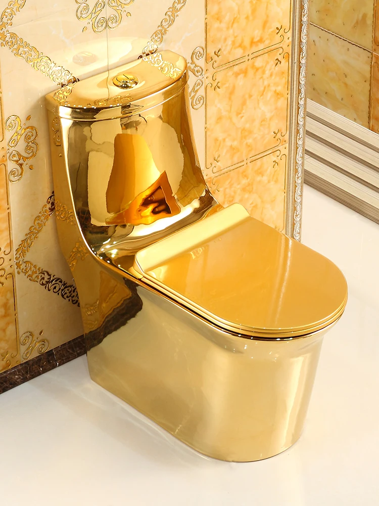 

New Golden Toilet Home Bar Creative Water-saving and Odor-resistant Super-cyclone European toilet color toilet