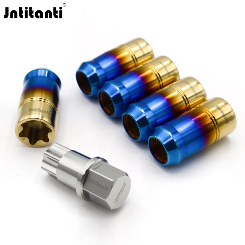 Jntitanti Gr.5 titanium anti-theft wheel nut titanium lug nut M14*1.5*45mm for Jeep, Land rover,Tesla, Cherokee,Jaguar,VW,AUDI