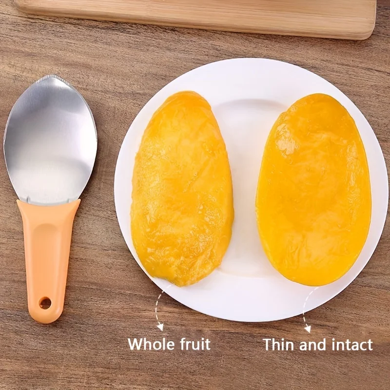 أداة تقطيع المانجو قطعة واحدة، أداة تخطيط الفاكهة المصنوعة من الفولاذ المقاوم للصدأ وقطاعة مكعبات مع مغرفة للاستخدام في الأفوكادو والبطيخ والمطبخ #4