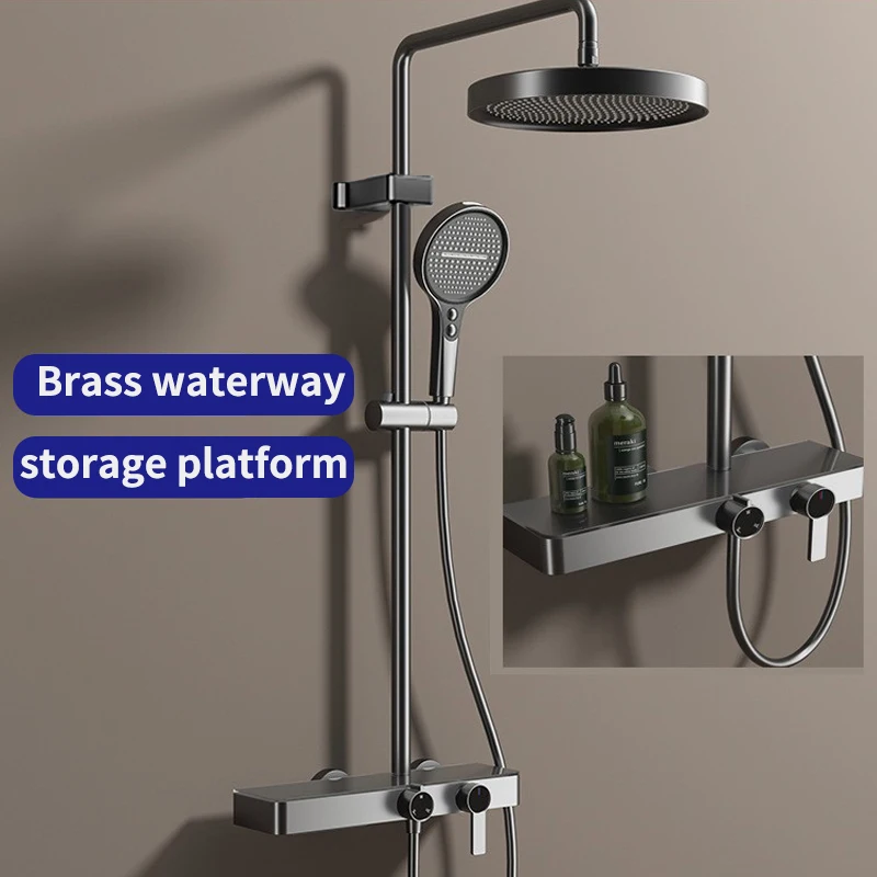 Gunmetal grey whole set of shower head set with pressure increase and giant screen top spray multi-functional hand spray