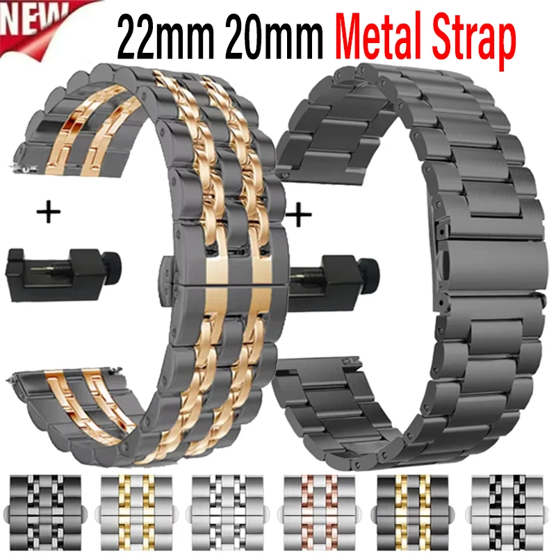 22 mm 20 mm metalen band voor Samsung horloge 3 4 5 6 7/Amazfit GTS vervangende metalen band Huawei GT5-4-3-5 Pro 46 mm bandaccessoires