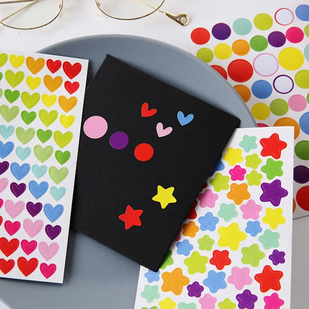 Small Round Scrapbook Sticker Vibrant Scrapbook Stickers Colorful Stars Love Hearts Round Shapes Diy Adhesive Decals for Kpop