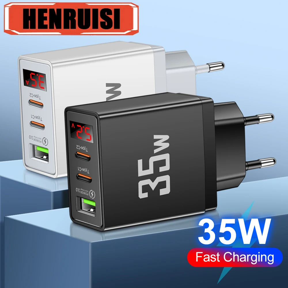 35W Dual PD Port USB Fast Charger Type C Mobile Phone Adapter Quick Charge Wall Charger For iPhone 15 14 Xiaomi Samsung Oneplus