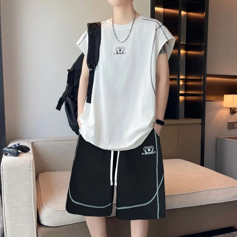 

Youthful Sport Outfit for Men Summer Sleeveless Tank Top Set Lightweight Comfortable Training Gym Trendy Teen Athletic Style