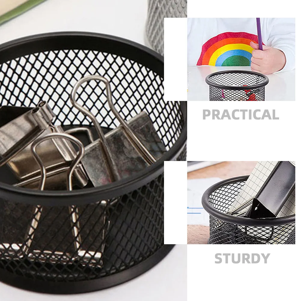 3 Pcs Bracket Paper Clip Storage Bucket Paperclip Holder Desk Round Holders Mesh Organizer Cup Black Bobby Pin Office