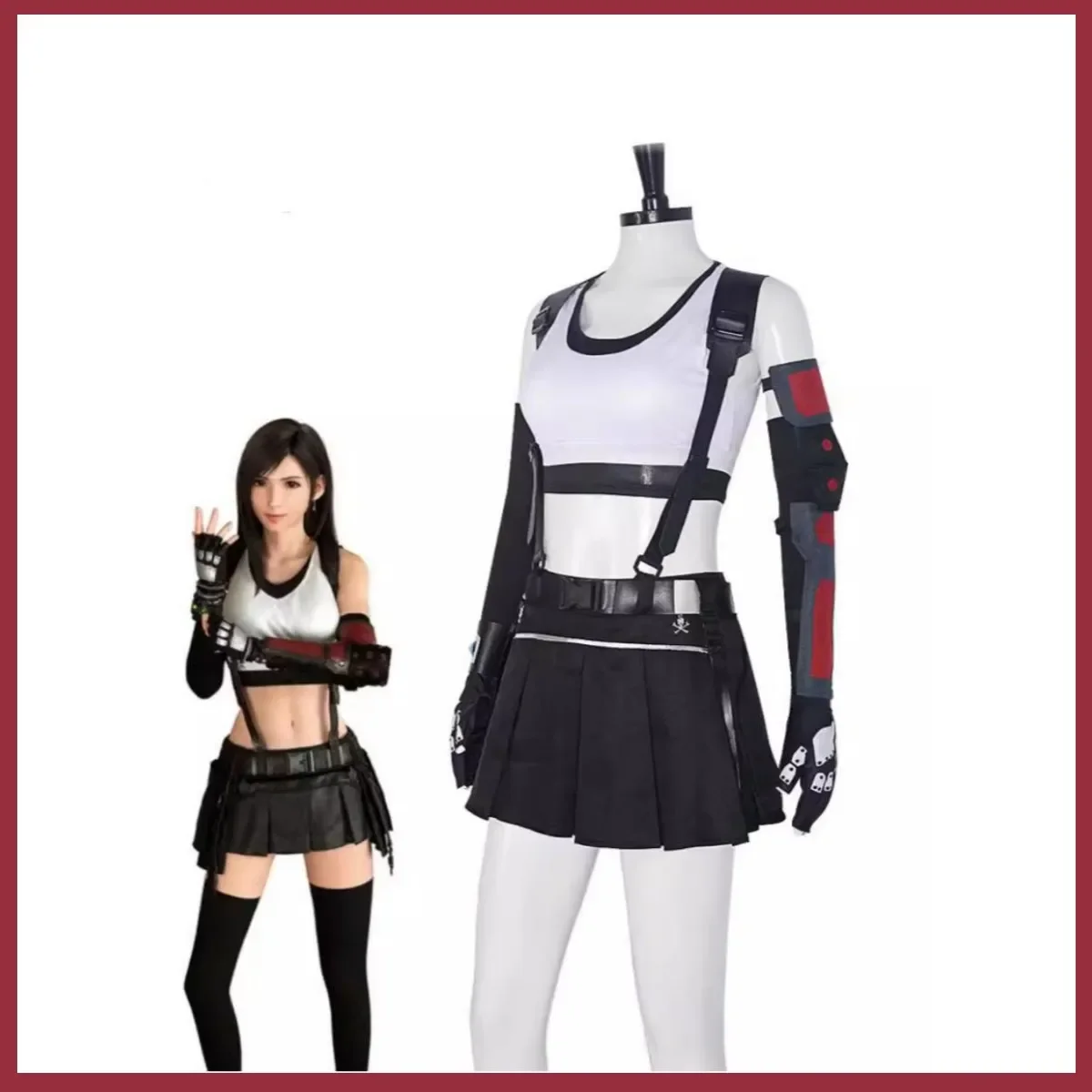 Anime Game Final Fantasy VII Tifa Lockhart Cosplay Costume Wig Uniform Skirt Glove Adult Woman Sexy Carnival Halloween Suit