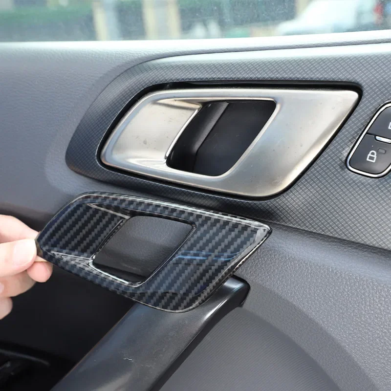For Ford Ranger Wildtrak 2015-2022 ABS Carbon Fiber/red Car Interior Handle Decorative Frame Sticker Car Interior Accessories