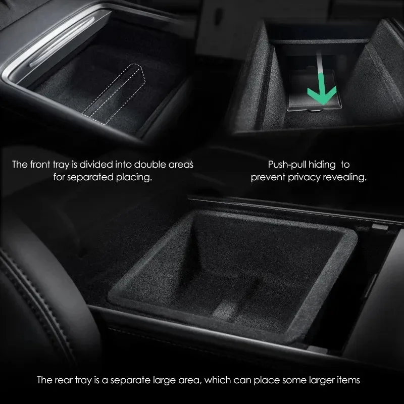 Zentrale Aufbewahrungsbox für Tesla Model 3/Y/3+ Modely Juniper Mittelkonsole Organizer Ablage Armlehnenfach Zubehör – Detail 3