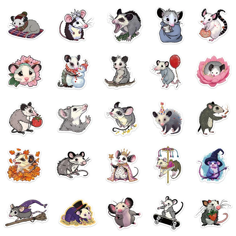 50PCS Cartoon Cute Possum Stickers DIY Diary Laptop Luggage Skateboard Graffiti Waterproof Sticker Children Boys Girls Toys Gift