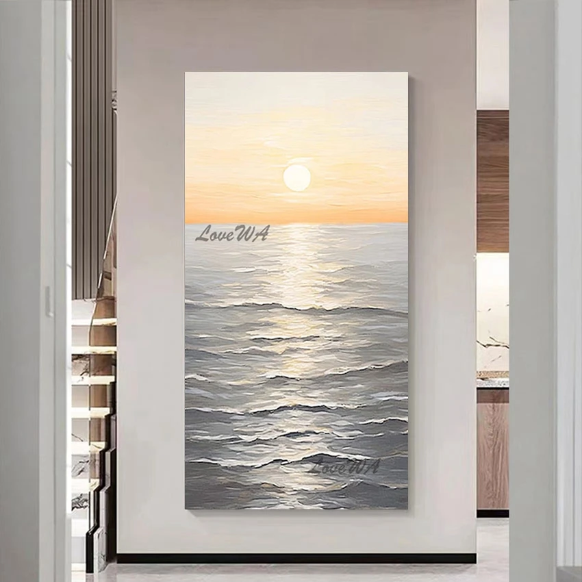 

3d Seascape Natural Scenery Picture Artwork Abstract Sunrise Handmade Canvas Oil Painting Art Decoration Wall Drawing Unframed