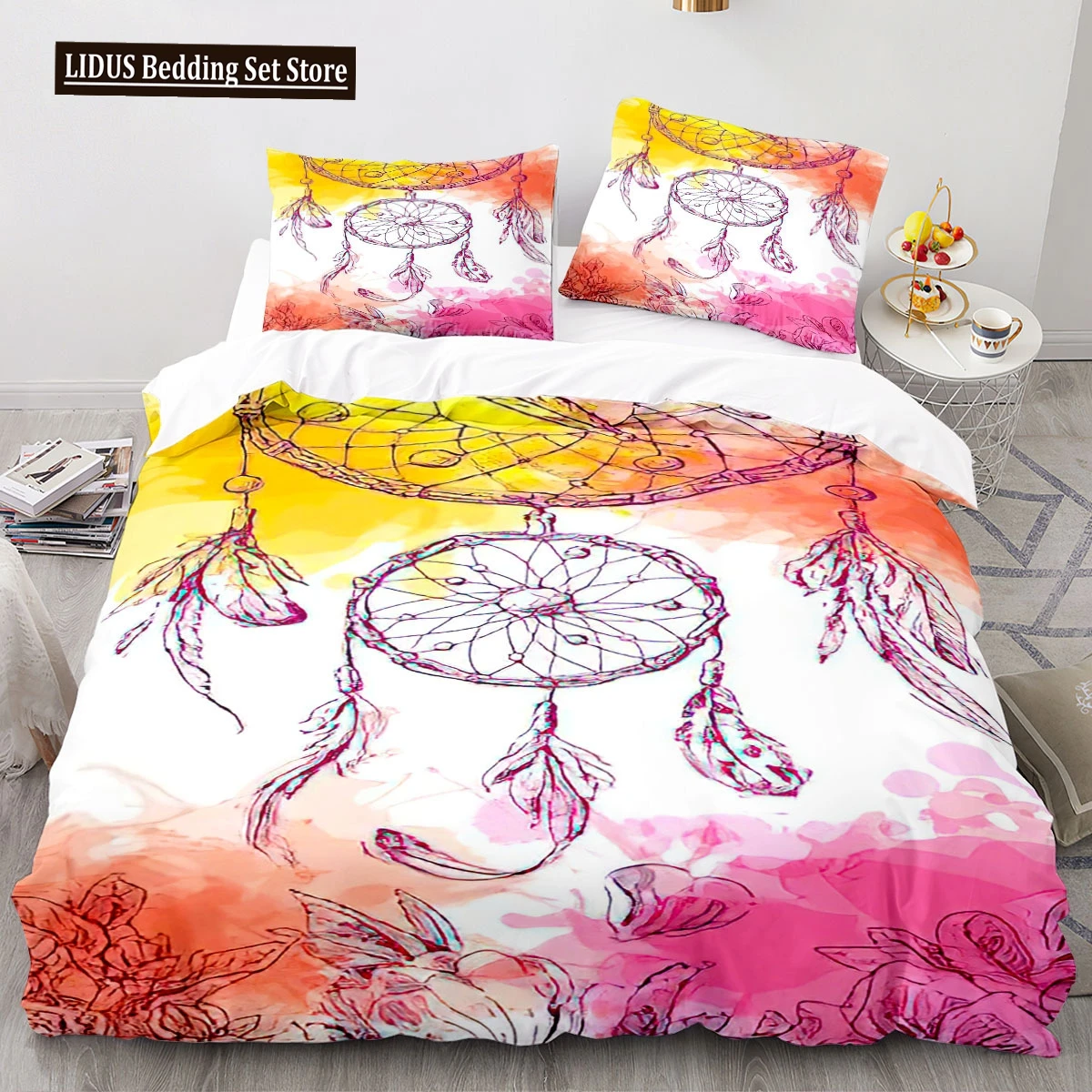 Dreamcatcher Duvet Cover Set 3D Print Feather Sun Moon Polyester Comforter Cover King Queen Twin Full Size For Kids Boys Girls