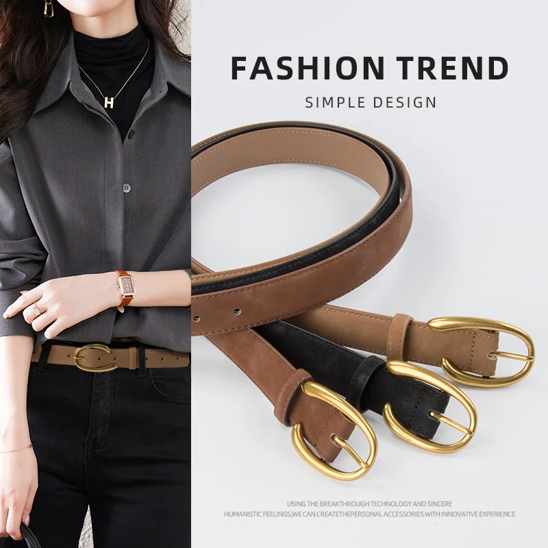 

Luxury Suede Frosted Leather Women's Belt Cowhide Retro High-end Feeling Paired with Casual Pants Jeans Belt