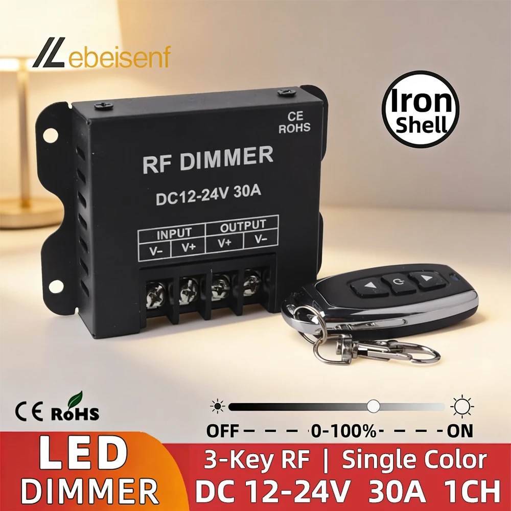 30A LED Dimmer Controller 12-24V DC Universal Easy 3Key RF Wireless Remote Control for Single Color LED Lighting String/Strip​