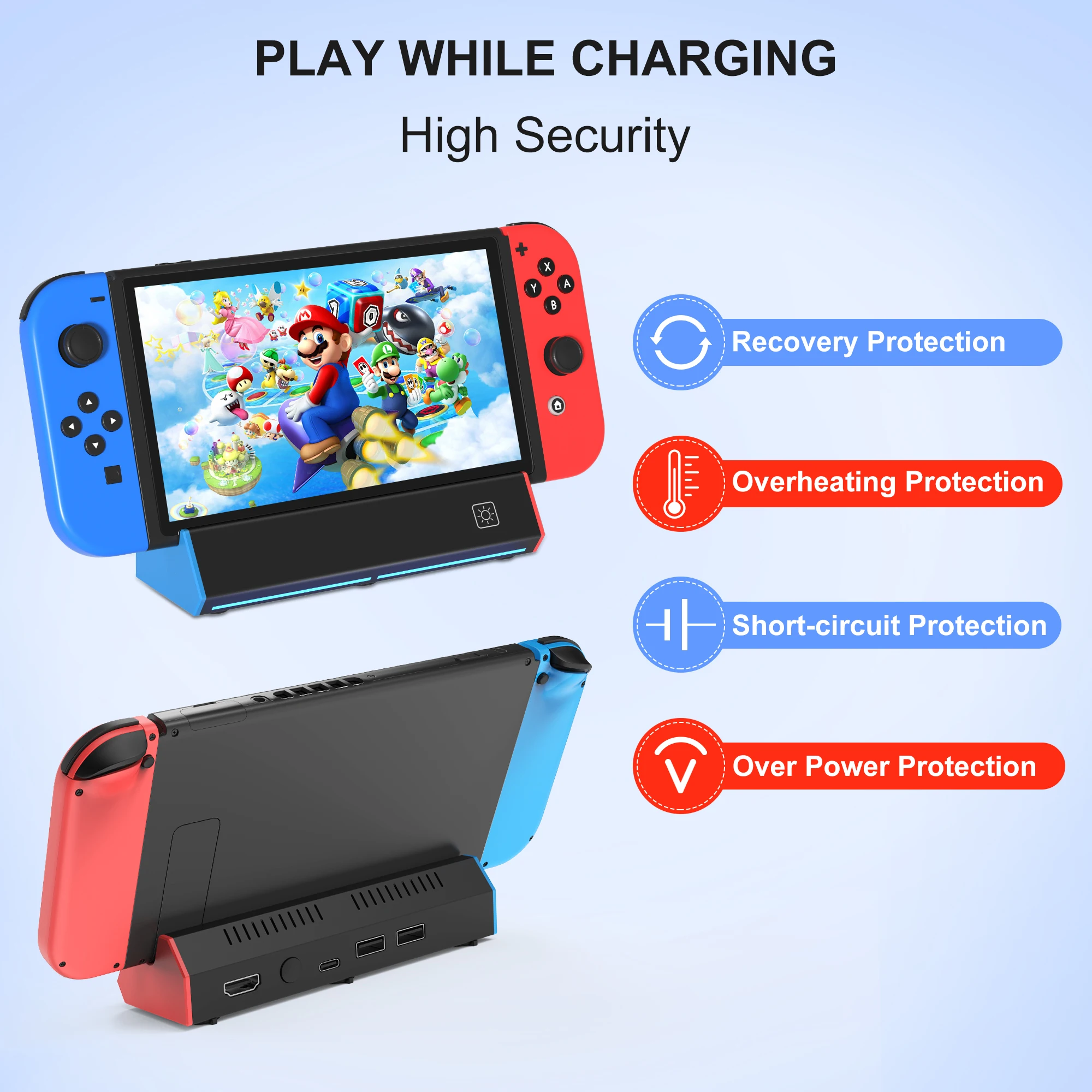 Portable Charging Dock Station Base with 4K HDMI Adapter/USB 2.0 /Type C Port for Nintendo Switch OLED Dock