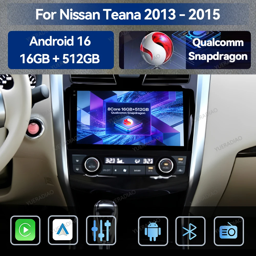 Android 16 Car Radio For Nissan Teana Altima J33 2013 - 2015 QLED 4G WIFI GPS NAVI Multimedia Stereo Video Player Qualcomm 2DIN