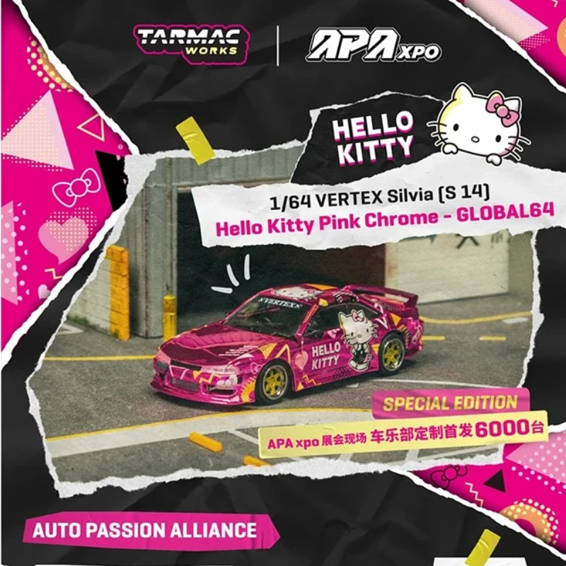 

APA XPO 1:64 Tarmac Works VERTEX Silvia S14 Hello Kitty Pink Chrome GLOBAL64 Модель автомобиля Foshan Limited Edition