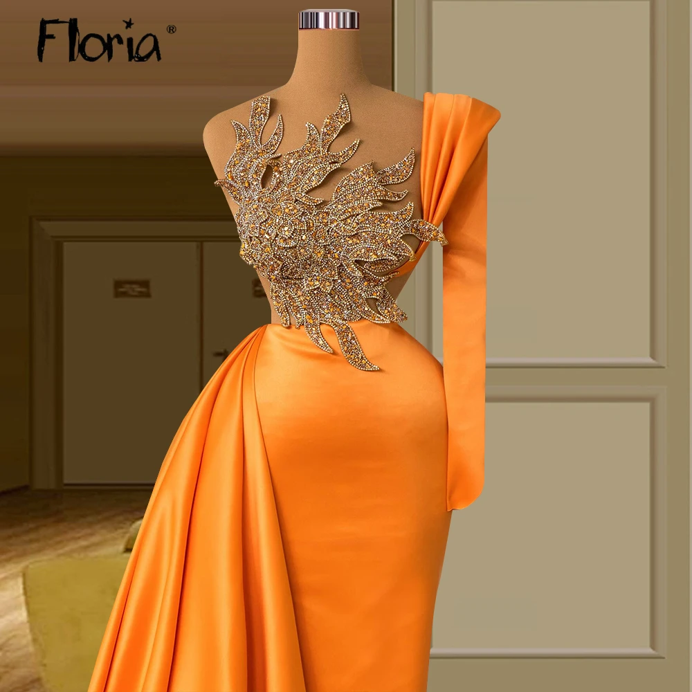 Newest Aso Ebi Orange Party Dress One Long Sleeve Formal Prom Gowns 2024  Engagement Party Dress Wedding Evening Night Dress