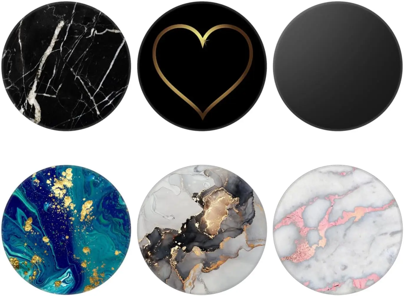 

6 Pack Phone Grip and Smartphones Stand, Collapsible Cell Phone Expanding Holder for Phone - Black Marble Heart Rose Gold, ZSo00