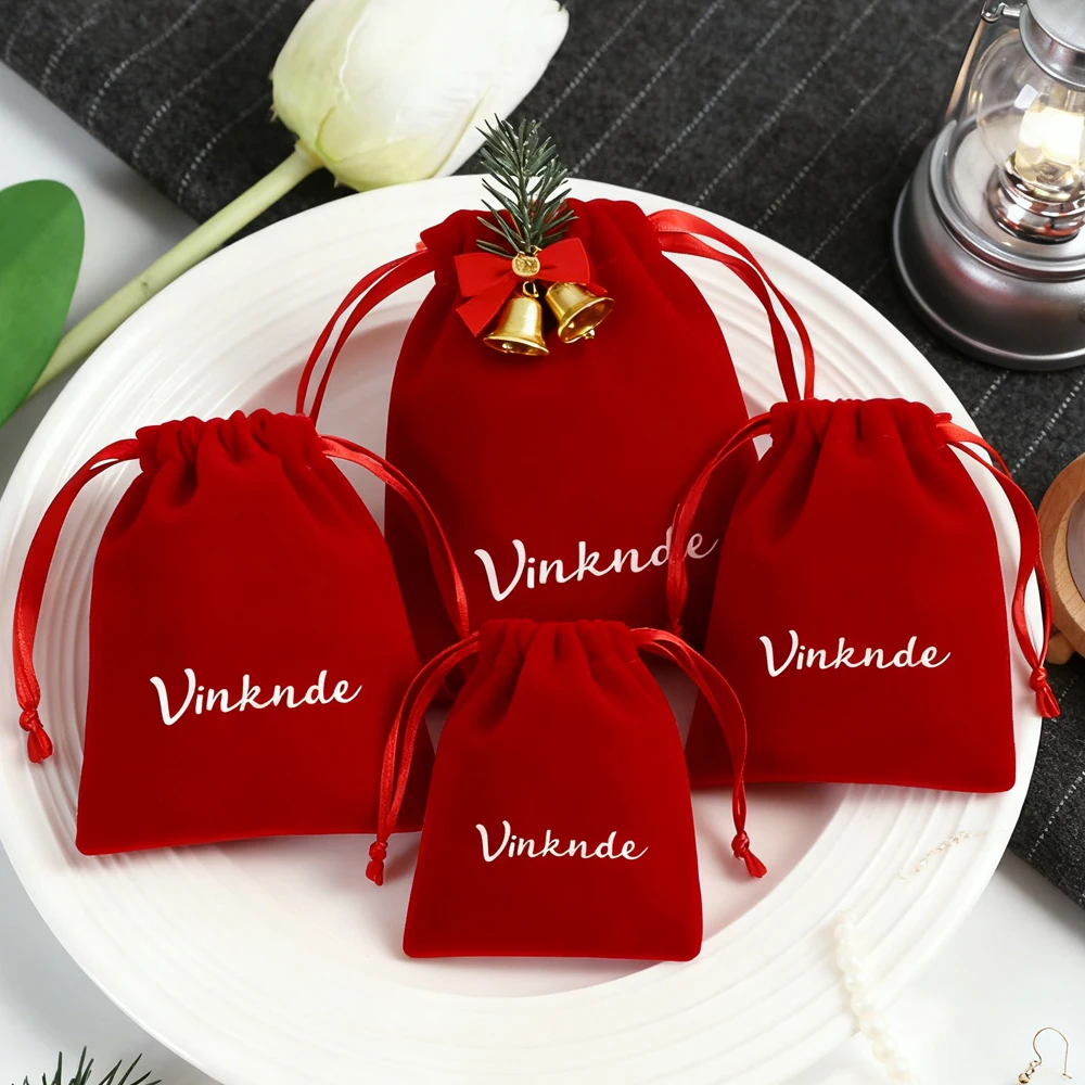 

50-Pack Bulk 5x7cm Luxury Custom Logo Velvet Necklace Bracelet Jewelry Pouch DIY Drawstring Wedding Thickened Plush Gift Bags