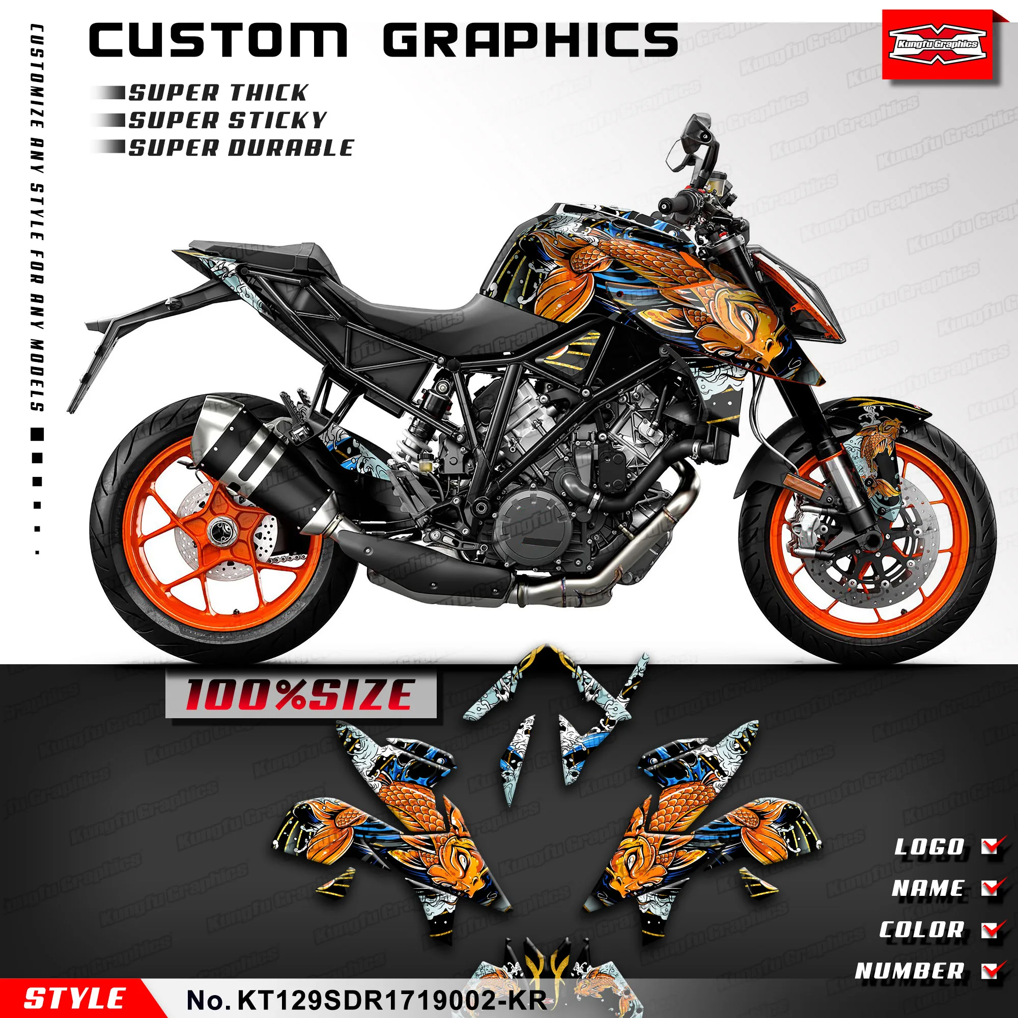 

KUNGFU GRAPHICS Vinyl Stickers Decals Kit for KTM 1290 Super Duke R 2017 2018 2019, Style No.KT129SDR1719002-KR