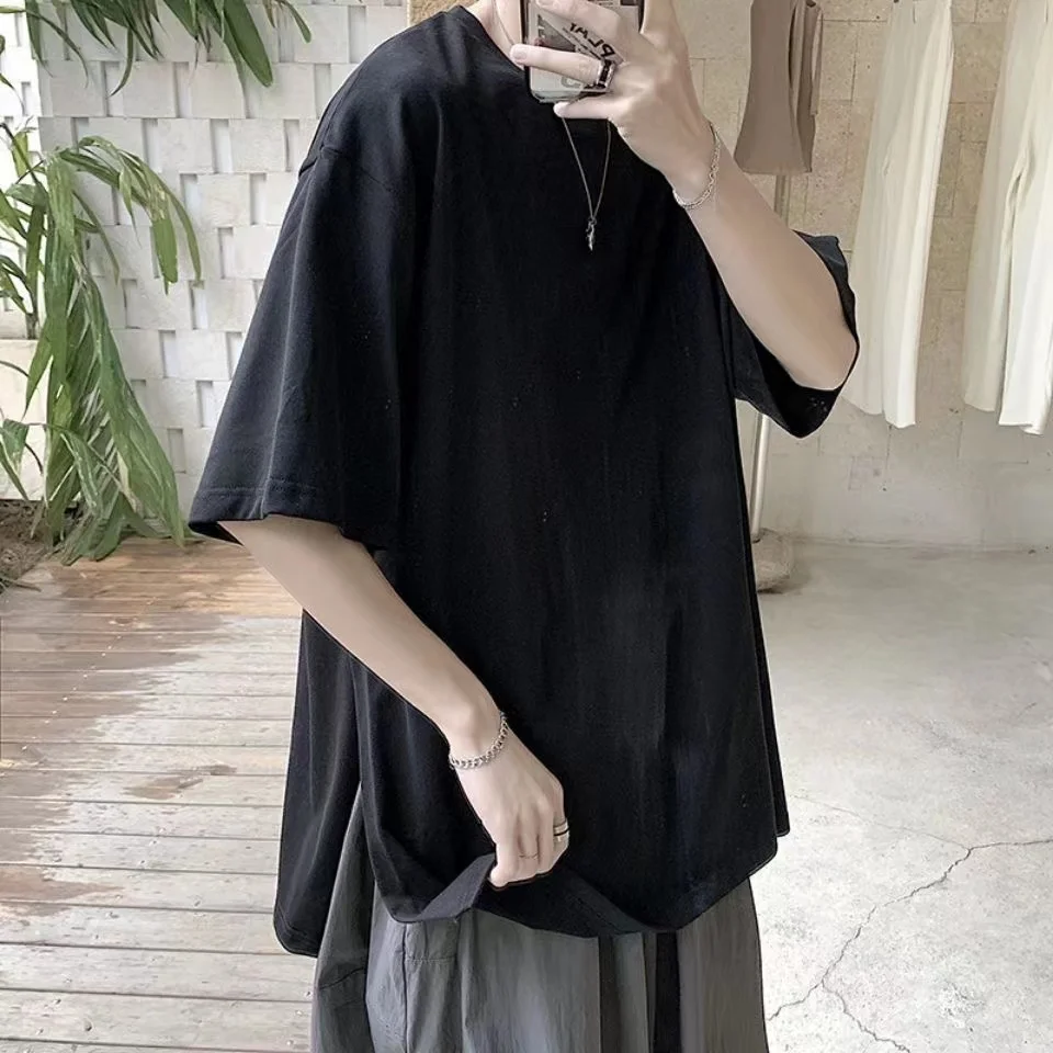 ARENS 100% Cotton Summer Men Darkness Yamamoto Wind Side Slit Loose Wide Short Sleeve T-Shirt Big Hot Sale Broad Ins Hiphop Tops