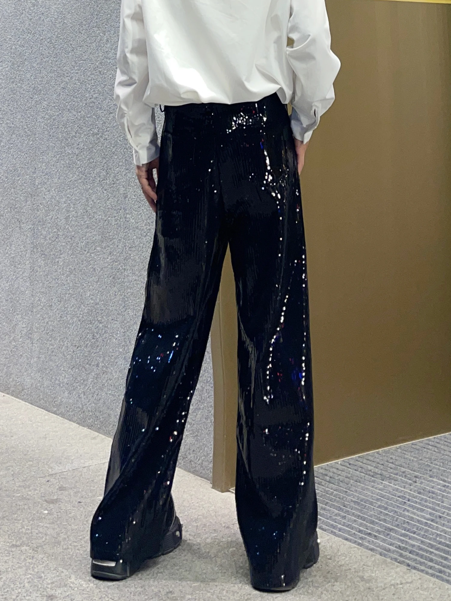 Fashion Men's Suit Pants 2025 Summer New Sequin Zipper Design Trend Loose Versatile Long Pants Male Blingbling Stylish Trousers