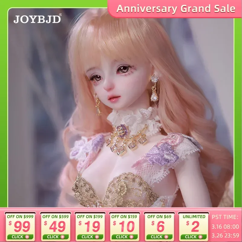 Joybjd 1/4 Euterpe Bjd Doll FullSet with Garnet Body Messenger of Spring Fantasy Violet Romantic Court Style Ball Joins Doll