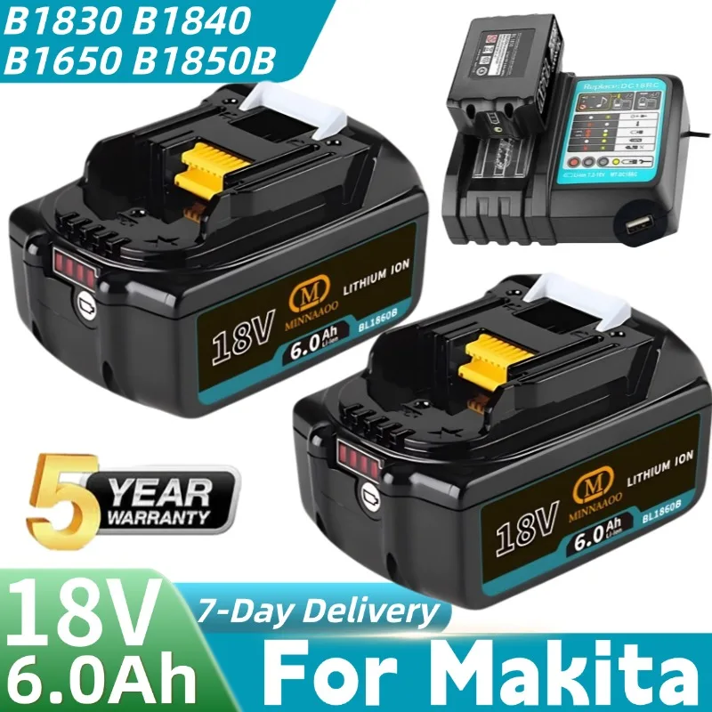

Original For Makita 18v Battery 6Ah Rechargeable Lithium, Fast Charging Compatible with BL1840/BL1850B/BL1830 Tools