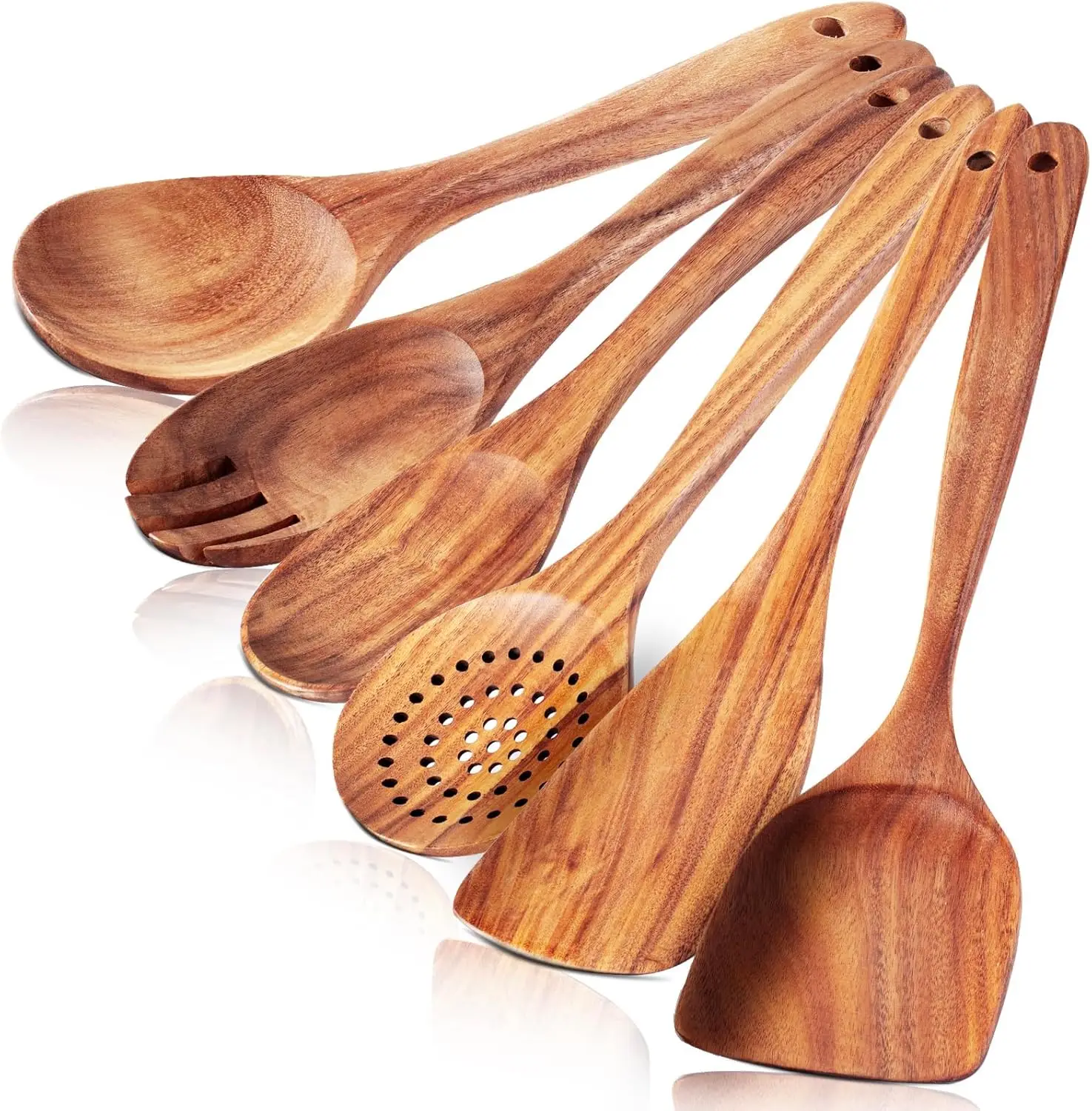 

6 Pack Wooden Spoons For cooking – Heat-Resistant Wood Spatula with Comfort Grip, Lightweight Kitchen Cooking Utensils