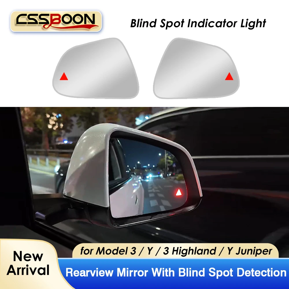 

Car Side Rearview Mirror Blind Spot Rearview Mirror for Tesla Model 3 Y 2021+ Red Blue LED Indicator Y Juniper Warning Lights
